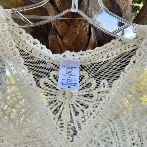 Boho Chic Ivory Lace Kimono Duster Sheer Crochet Beach Cover-Up- CREAM - Picture 3 of 6